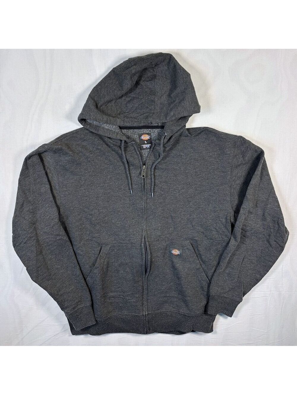 Dickies Full Zip Hoodie Charcoal Gray Patch Logo Size Large Cotton Poly Blend